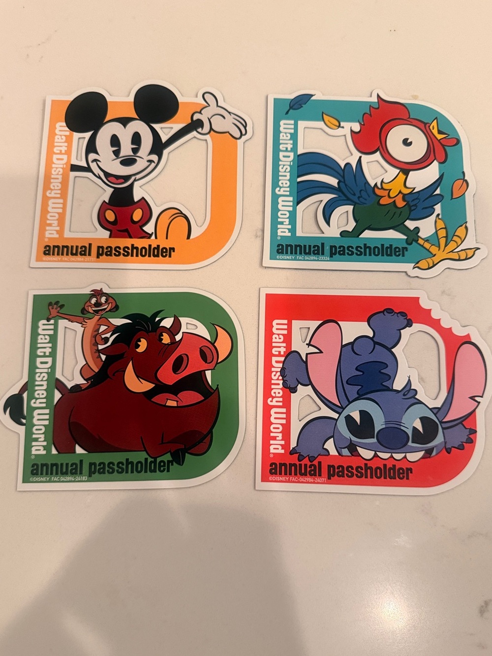 Disney annual passholder 4 magnets Mickey Mouse, Timon, Pumba, Hei Hei